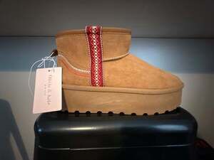 Olivia & Kate Platform Suede Braided Mini Boots